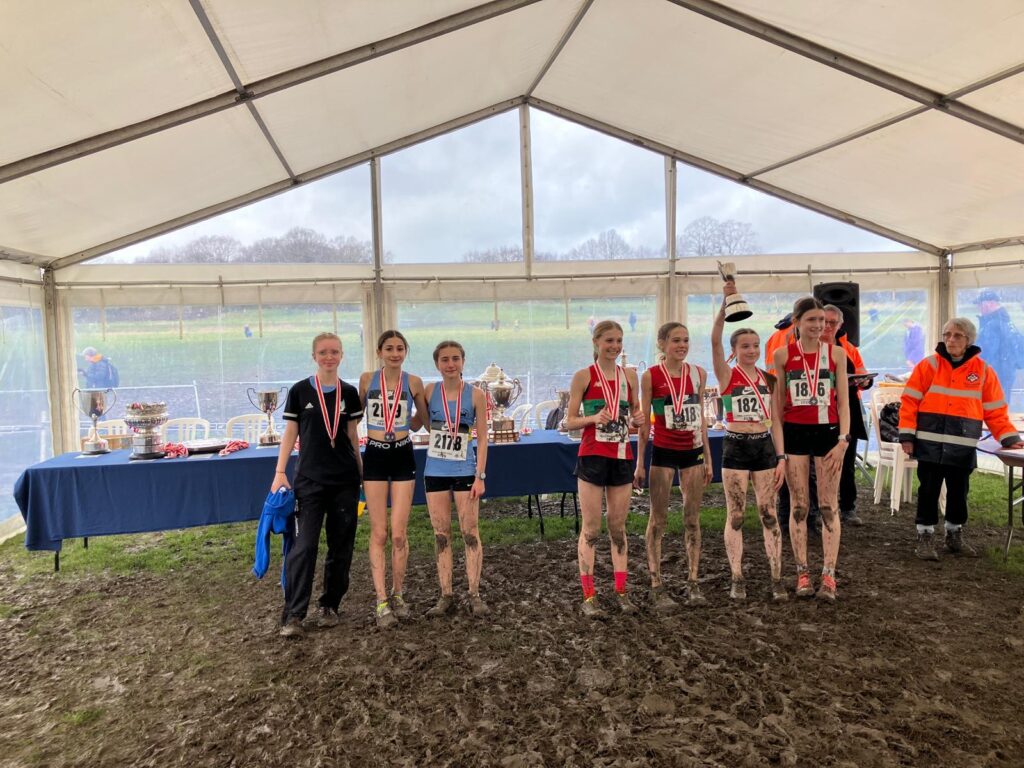 U15 Girls team bronze National Cross Country 2025. L-R Quinn Bookless, Kara Gorman and Tara Ferguson