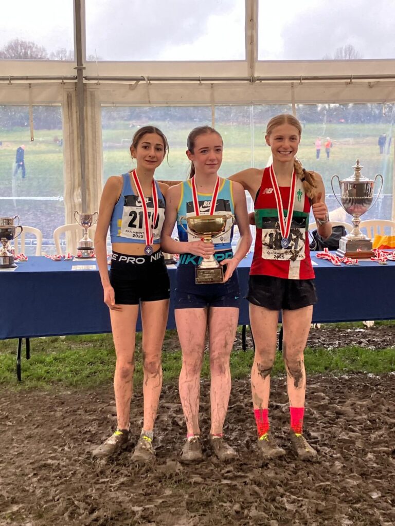 Kara Gorman (left) bronze medallist at the National Cross Country 2025 U15 Girls