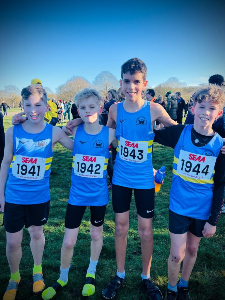 U13 Boys L-R Austin Coupar, AJ Evans, Frankie Fraser, Fraser Grehan SEAA Cross Country 2025