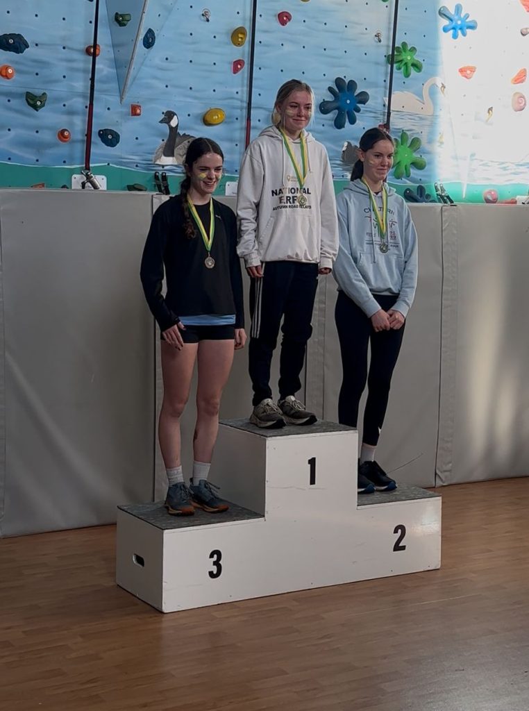 U20 Women's medallists Berkshire Cross Country 2025 Jaq Heller, Ella Davey and Marine Fieldsend